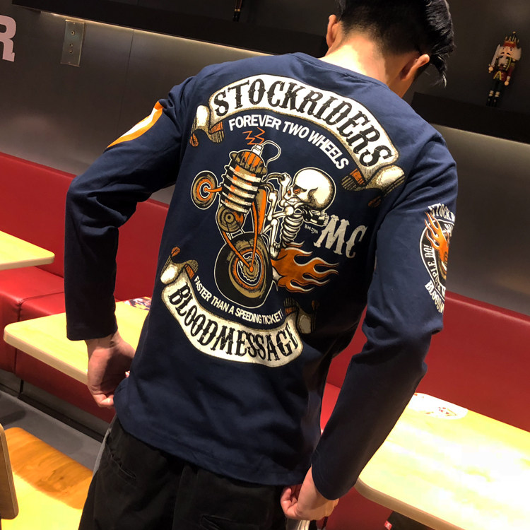 Stone house Autumn locomotive coffee knight Riding tee Long sleeve Autumn coat pure cotton tattoo Trend man Men'sin the Men's clothing, T-shirt  category - from Buy2taobao.com to provide professional Taobao agent buy service