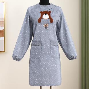 透气带袖围裙女罩衣反穿衣女前身双层涤棉防尘居家工作服时尚舒适