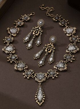 中古vintage复古流苏项链耳环波