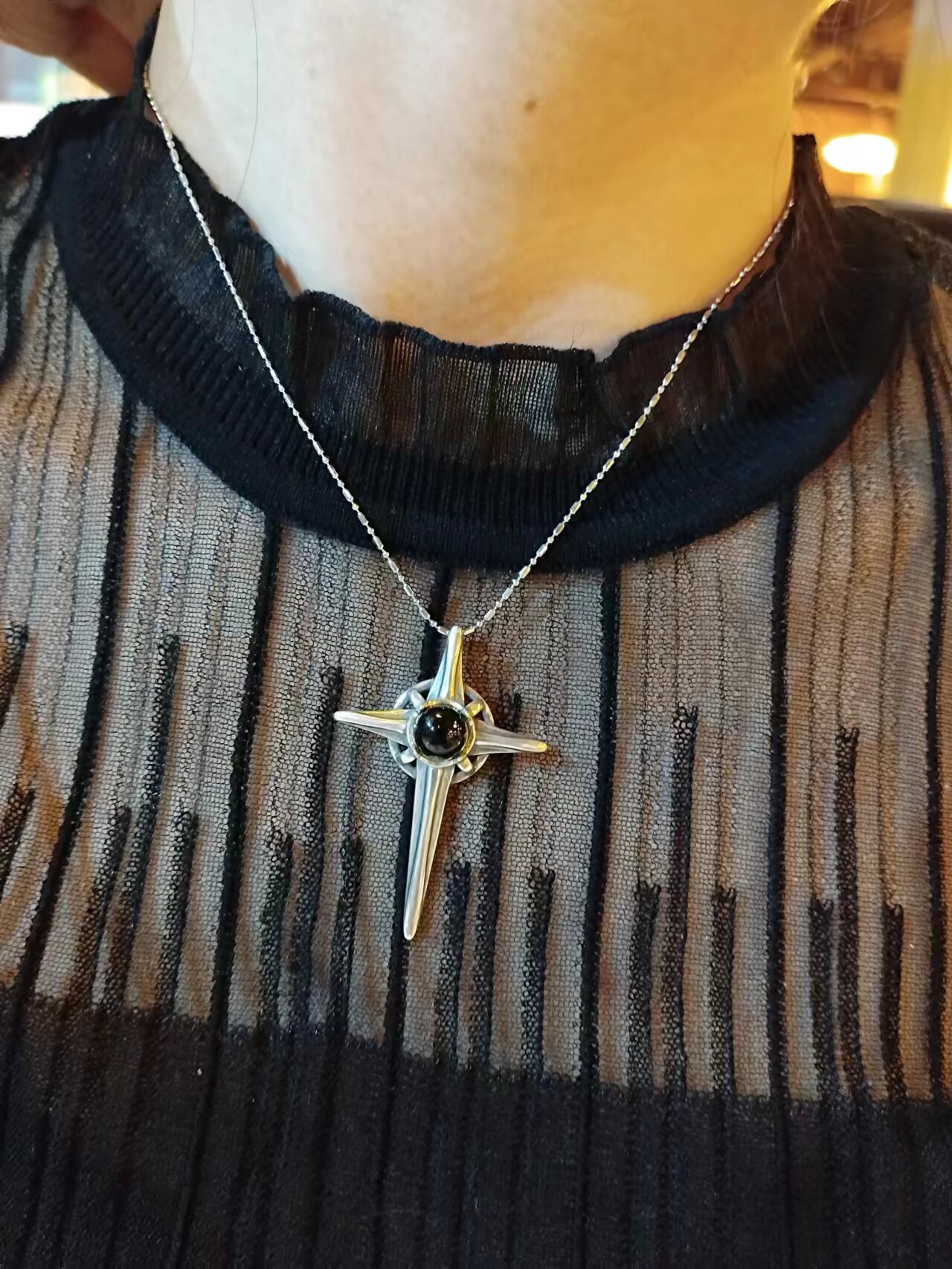 天然保真捷克陨石刻面纯手工定制礼物四芒星星星吊坠饰品个性欧美