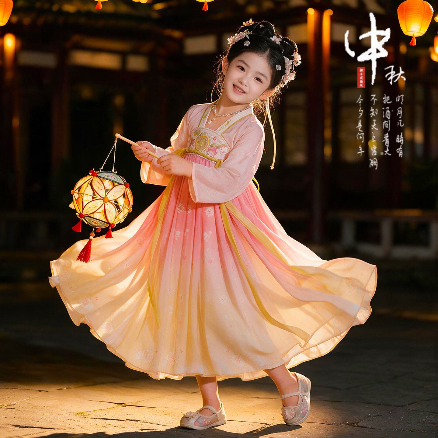 汉服女童中秋节服装2026新款儿童国风古装连衣裙小女孩古风公主裙
