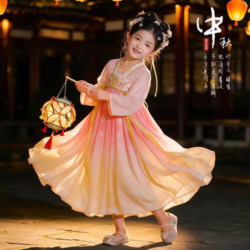 汉服女童中秋节服装2026新款儿童国风古装连衣裙小女孩古风公主裙