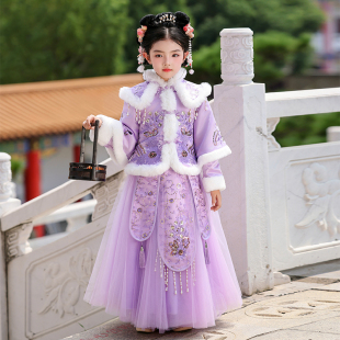 女童汉服秋冬2026新款儿童古装冬季中国风加绒女孩唐装古风连衣裙