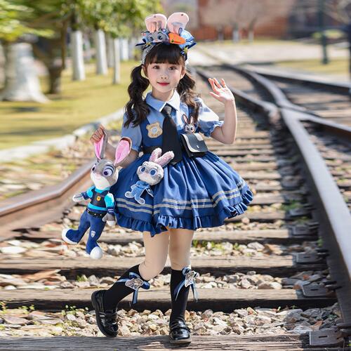 朱迪兔子警官衣服夏季儿童疯狂动物城服装女童连衣裙cos公主裙子