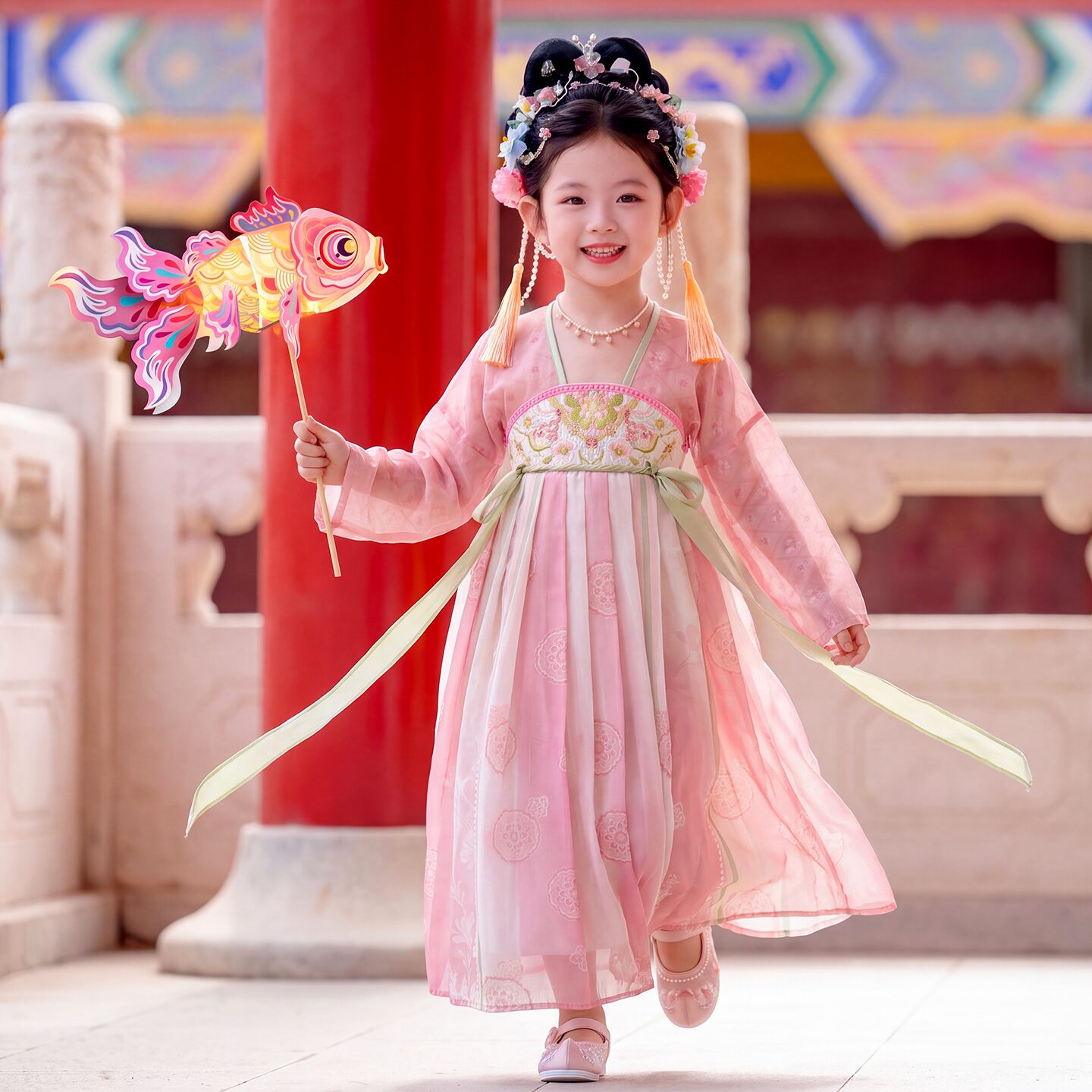 中秋节女童汉服中国风2026新款超仙古装儿童小女孩古风公主连衣裙