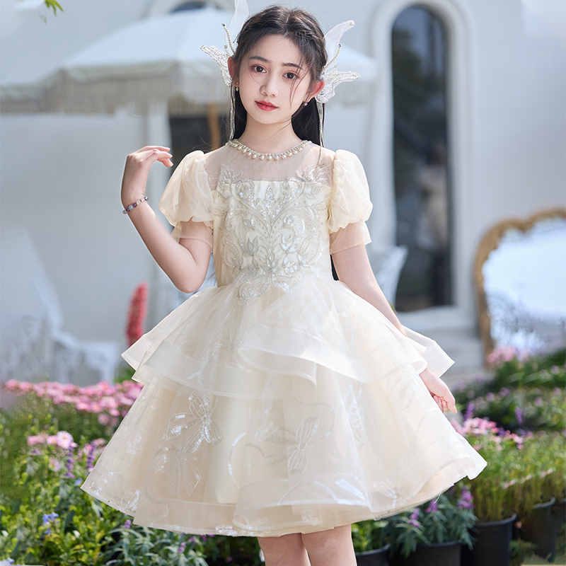 公主裙女童高端礼服花童婚礼小女孩蓬蓬纱裙儿童主持人钢琴演出服