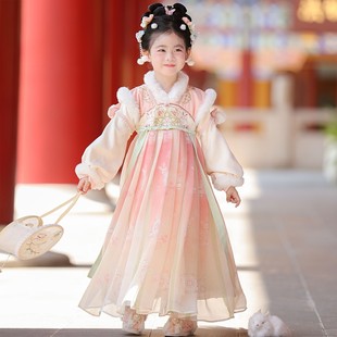 汉服女童秋冬裙子2025新款儿童中国风加绒连衣裙女孩古风冬季古装