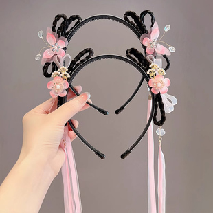 汉服头饰儿童古装 女童发卡 发箍国风发饰蝴蝶流苏假发辫子头箍新款