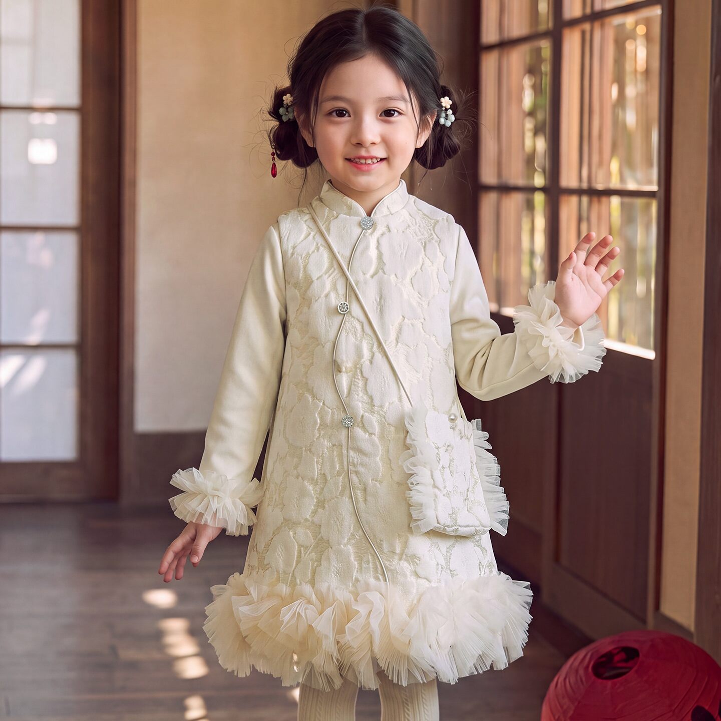 女童新中式旗袍连衣裙秋冬2026新款小女孩国风裙子儿童提花背心裙