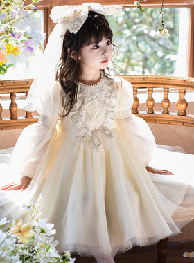女童公主裙白色2026新款春装洋气生日礼服小女孩蓬蓬纱裙儿童裙子