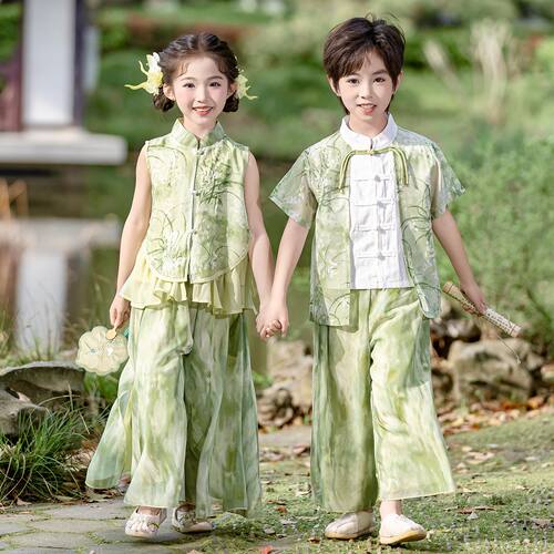 儿童汉服女童中国风男童夏季古风中式古装幼儿园六一合唱演出服装