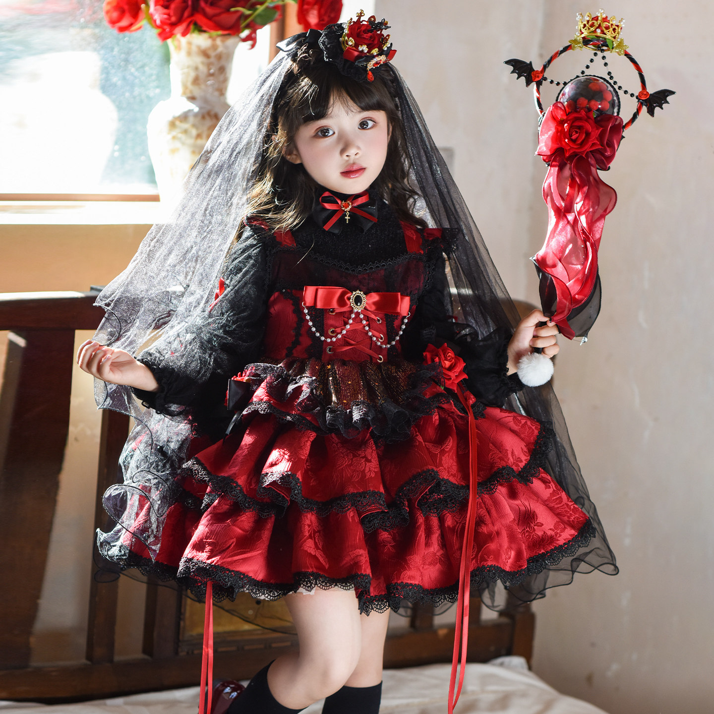 万圣节儿童服装女童洛丽塔公主裙吸血鬼cos衣服小女孩生日礼服裙