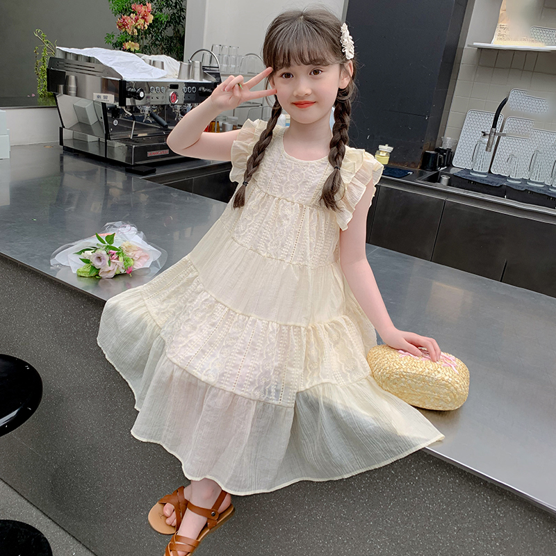 女童裙子夏装2025新款洋气童装女孩夏天飞袖公主裙儿童夏季连衣裙