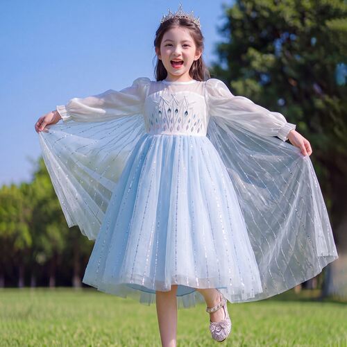 女童艾莎公主裙秋季2026新款女孩冰雪爱莎连衣裙儿童生日礼服纱裙