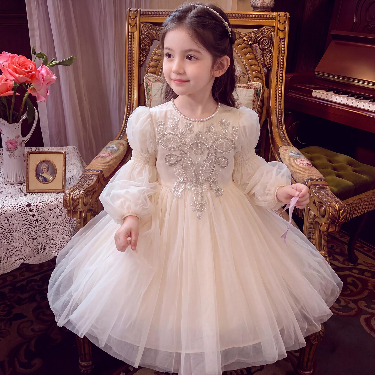公主裙女童2026新款秋装花童裙子儿童洋气小女孩生日礼服蓬蓬纱裙图片