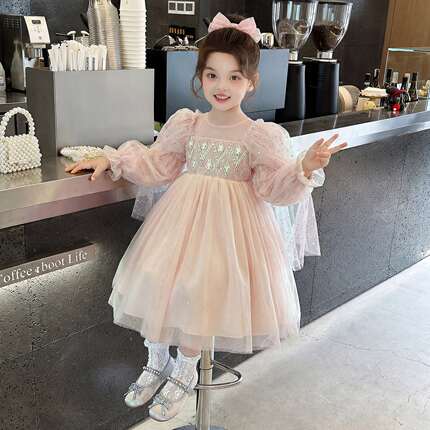 女童连衣裙秋季2026新款洋气小女孩爱莎公主裙子儿童生日礼服纱裙
