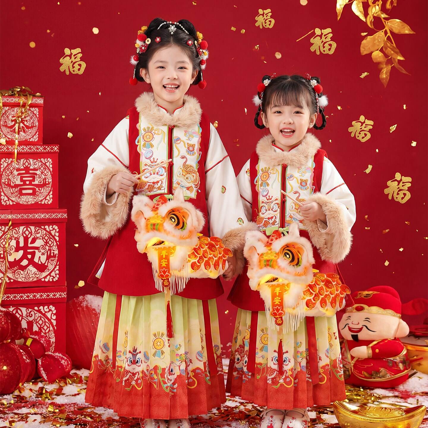 女童汉服冬装中国风套装2026新款小女孩拜年服新年装过年喜庆衣服