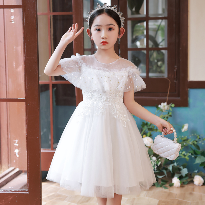 女童洋气连衣裙夏季2025新款儿童装裙子公主裙蓬蓬纱白色礼服夏装