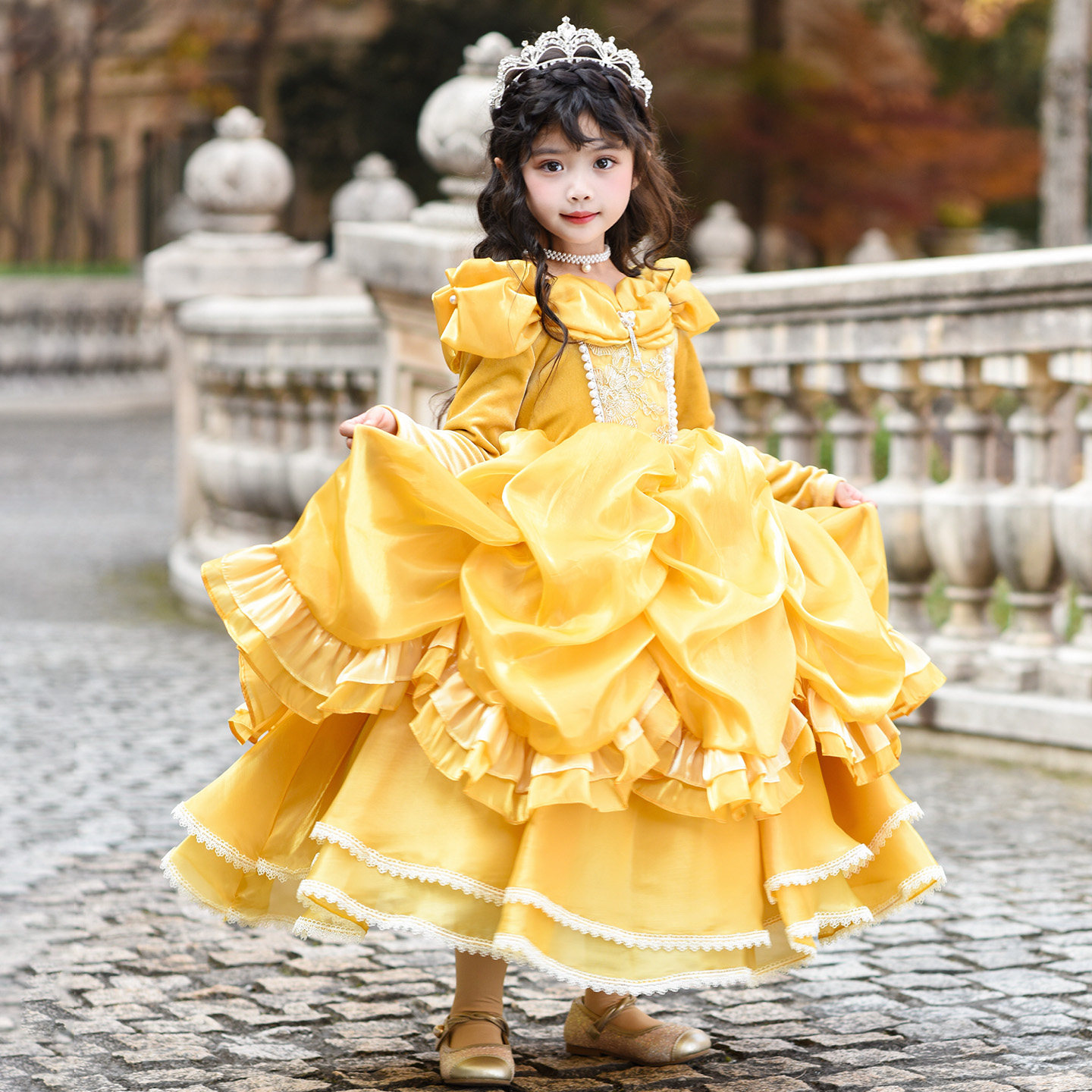 女童洛丽塔公主裙秋冬复古宫廷风贝儿连衣裙泡泡袖女孩生日礼服裙