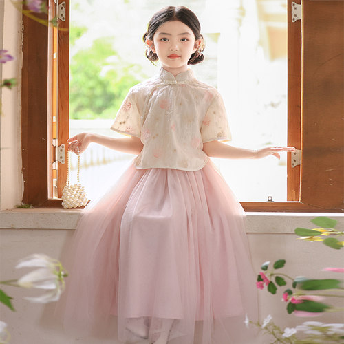 女童民国风套装夏季2026新款儿童中式旗袍两件套古装女孩汉服裙子