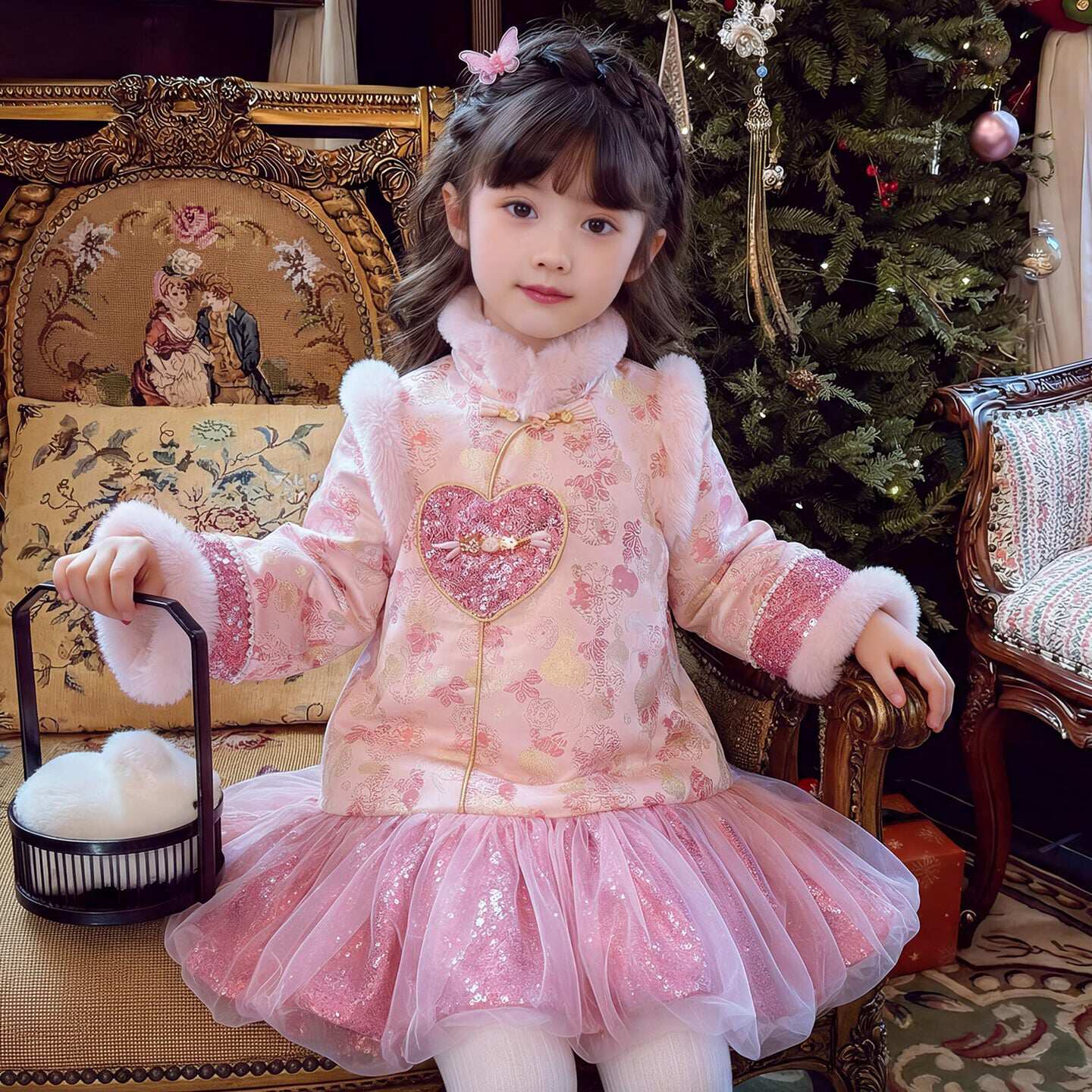 女童新年连衣裙2026新款儿童中国风旗袍拜年服冬装女孩加绒公主裙