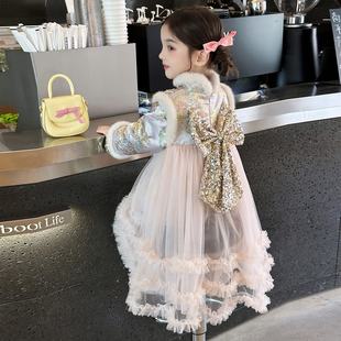 女童旗袍裙冬装2025新款儿童唐装中国风中式拜年服女孩新年公主裙