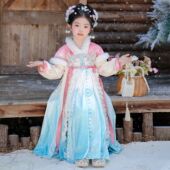 古风加绒连衣裙女孩中国风古装 儿童冬季 裙子 2026新款 女童汉服冬装