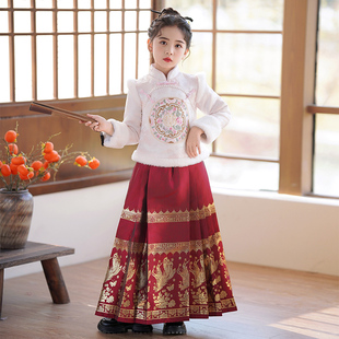 女童马面裙套装秋冬装2026新款儿童汉服女孩中国风加绒拜年服冬季