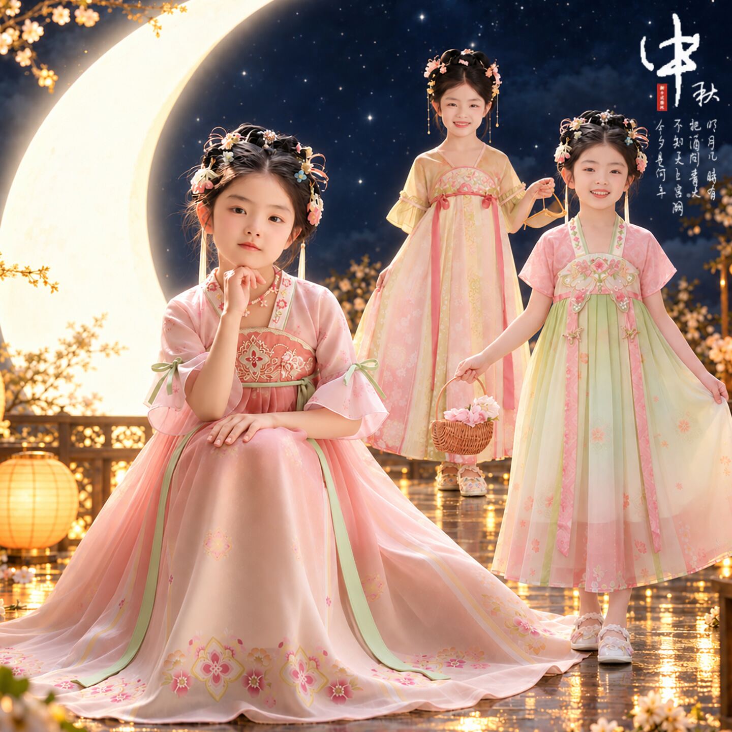 中秋节汉服女童穿搭服装2026新款国风儿童古风公主连衣裙女孩古装