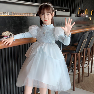 女童艾莎公主裙2023新款洋气秋冬季毛衣裙儿童冬装连衣裙爱莎裙子