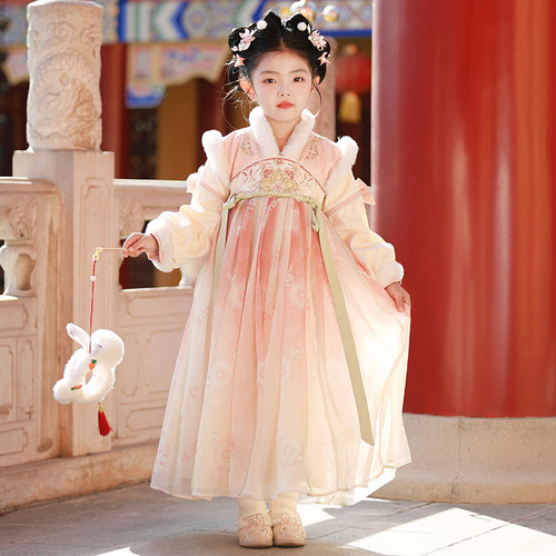 汉服女童冬装裙子2026新款儿童古风加绒公主连衣裙冬季中国风古装