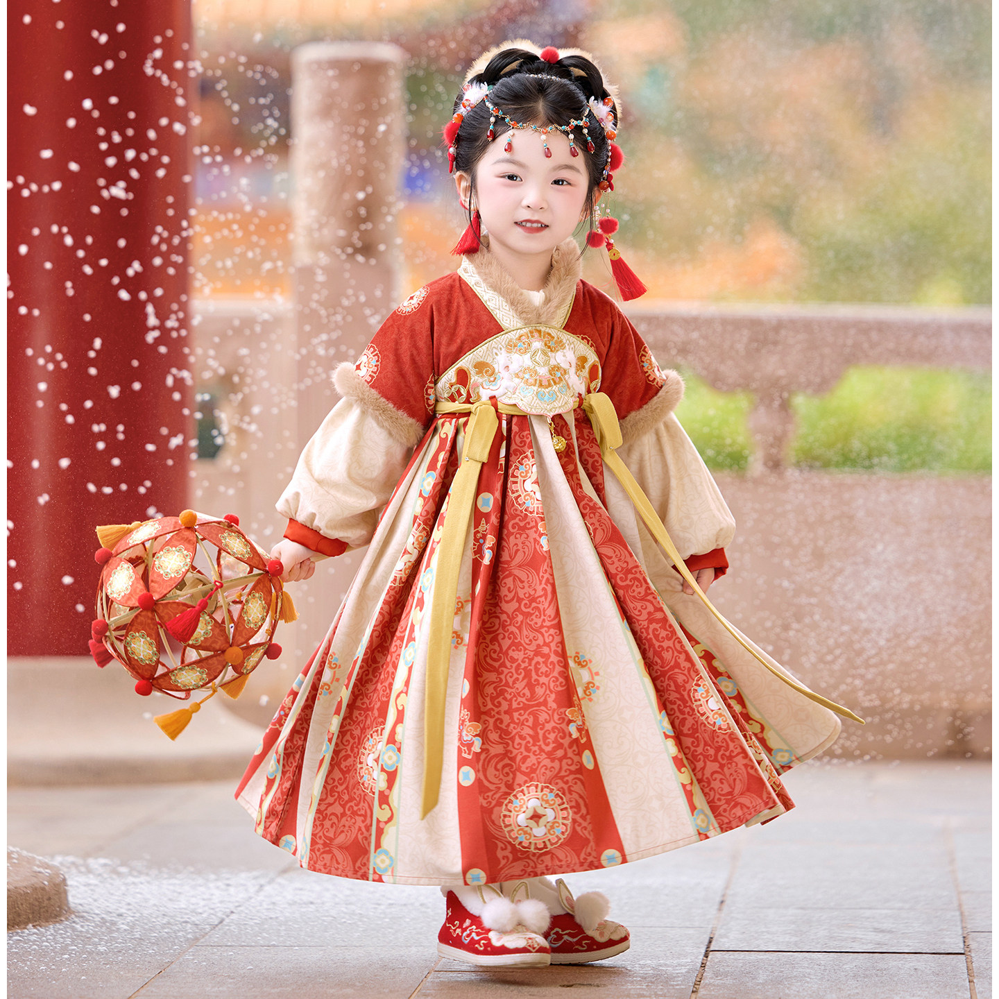 汉服女童冬季2026新款儿童国风仙气加绒连衣裙女孩红色古装公主裙
