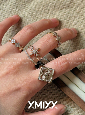 咖啡金十字鸢尾开口食指戒叠戴女