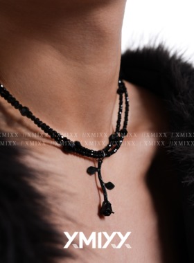 XMIXX 原创 双层尖晶石玫瑰花项链小众情侣复古设计感项饰