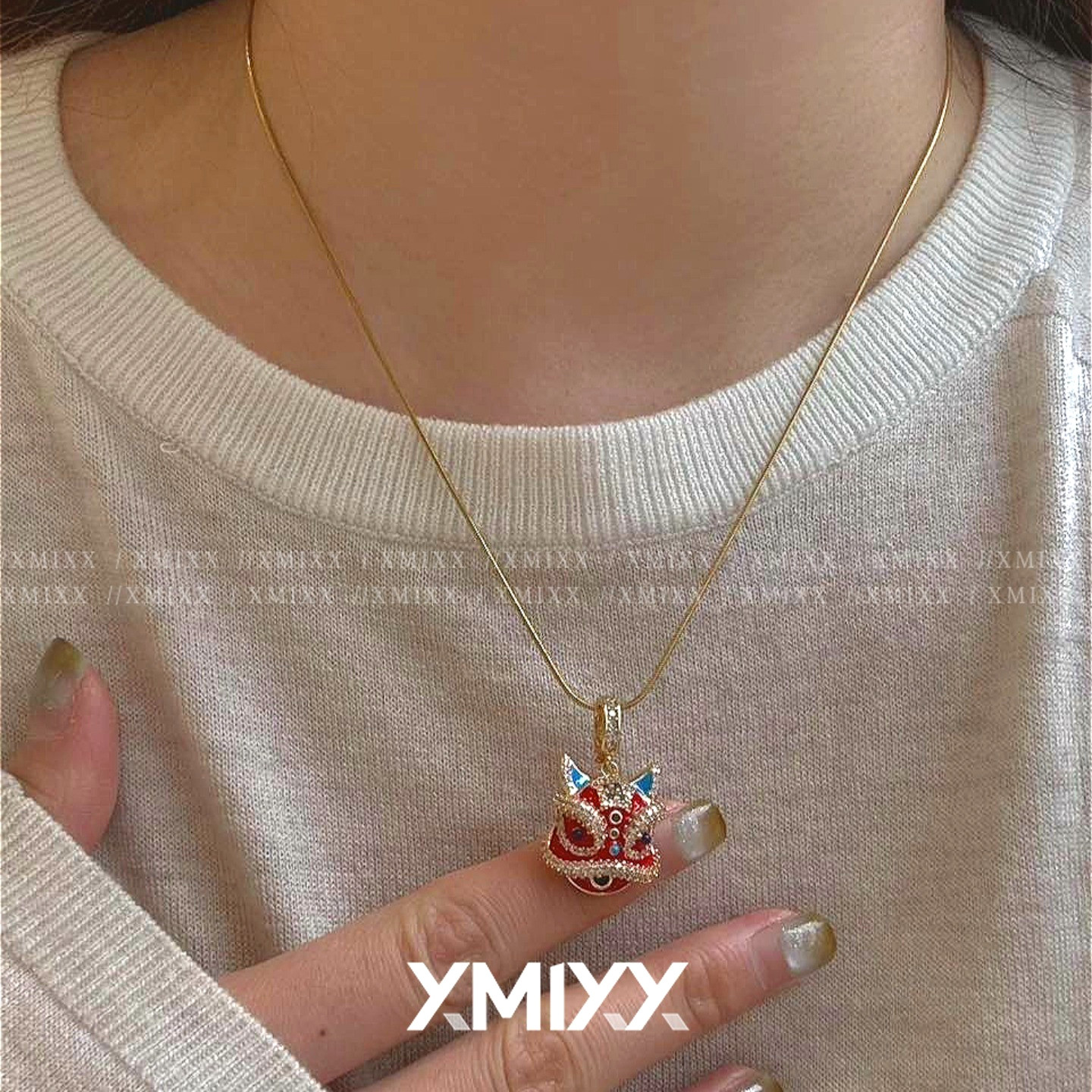 重工设计新年红色醒狮镶嵌吊坠可抽拉项链男女小众设计高级感国潮,饰品/流行首饰/时尚饰品新,项链,淘宝优惠券,粉丝福利购,淘宝优惠卷