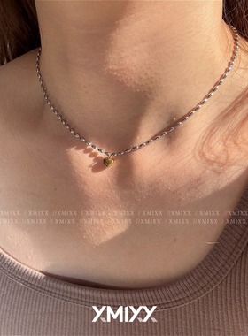 韩系撞色钛钢爱心细项链不掉色