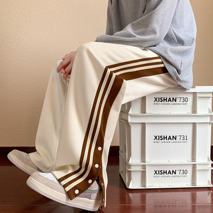 子男高个子显瘦直筒长裤 阔腿卫裤 排扣休闲运动裤 宽松美式 男春秋季