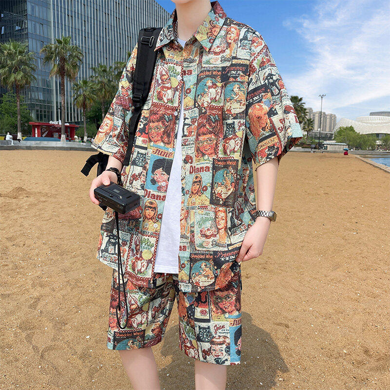 三亚旅行穿搭男夏季沙滩套装2025新款海边度假冰丝短袖衬衫两件套,男装,休闲运动套装,淘宝优惠券,粉丝福利购,淘宝优惠卷