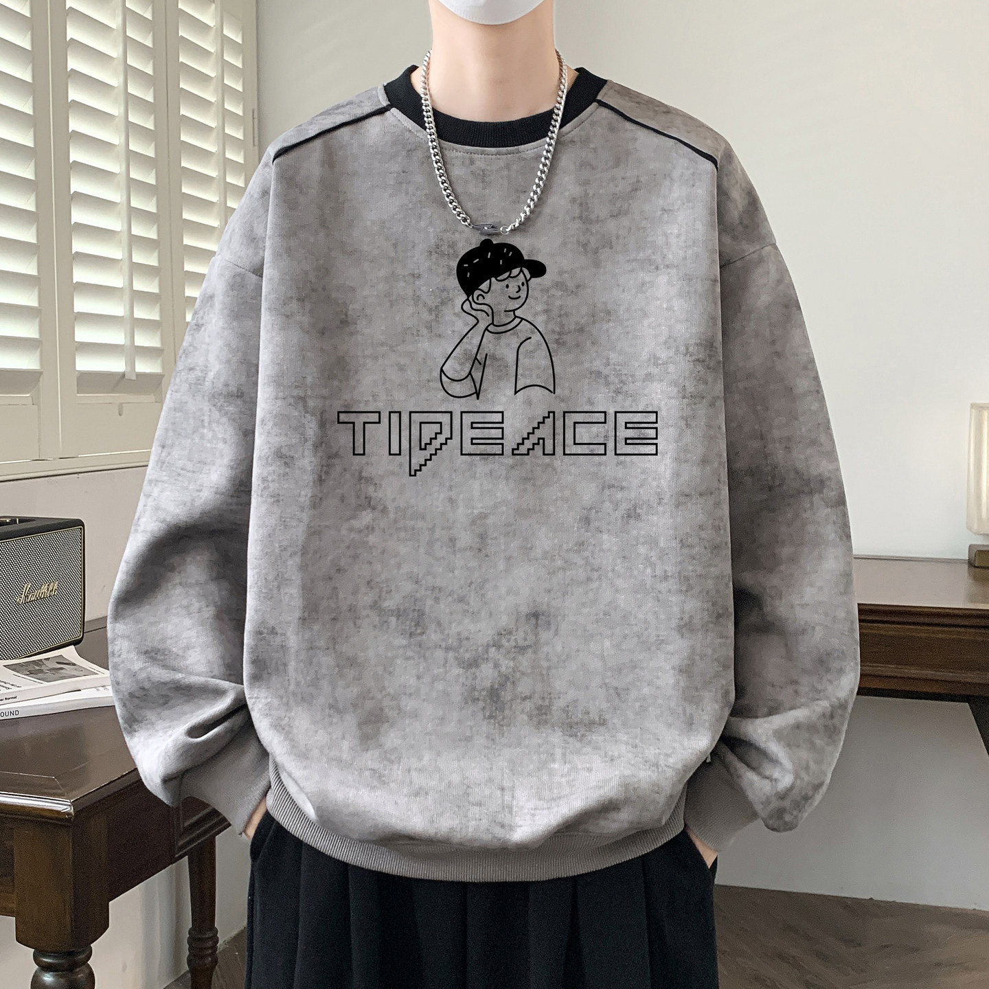 无帽套头卫衣男青少年大童长袖t恤秋冬季初中学生加绒加厚打底衫