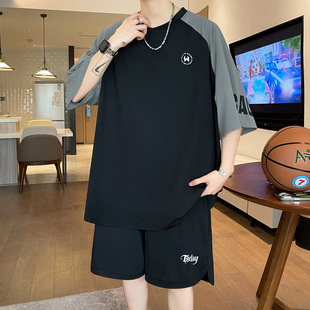 初中高中学生运动套装男夏季潮牌青少年大童短袖t恤速干冰丝短裤