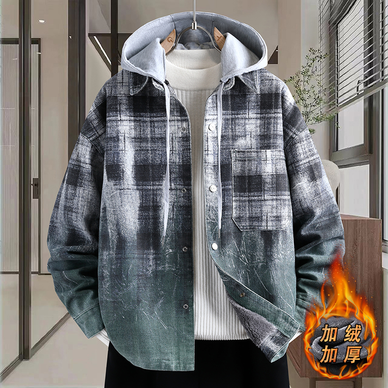 加绒牛仔外套男冬季初高中学生加厚保暖派克服棉衣青少年大童夹克