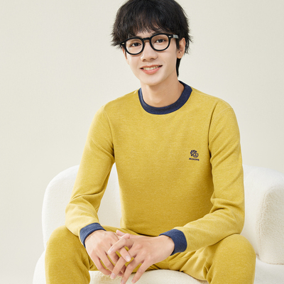 青少年大童圆领保暖内衣男初高中学生德绒秋衣秋裤男孩棉毛衫套装