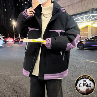 轻薄保暖羽绒服男青少年冬季潮流帅气初高中学生白鸭绒冲锋衣外套