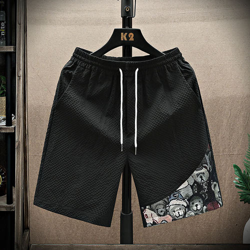 泡泡纱五分裤子男士潮牌外穿短裤夏季初高中学生宽松直筒休闲中裤