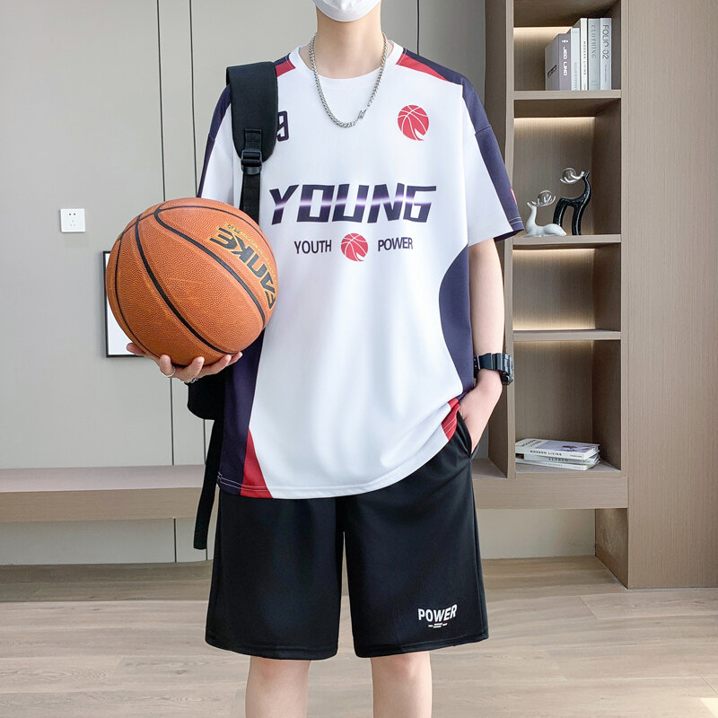 青少年篮球服套装男大童夏季冰丝短袖t恤初中高中学生短裤运动服