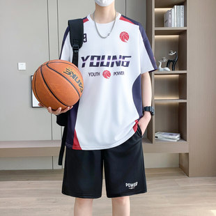 青少年篮球服套装男大童夏季冰丝短袖t恤初中高中学生短裤运动服