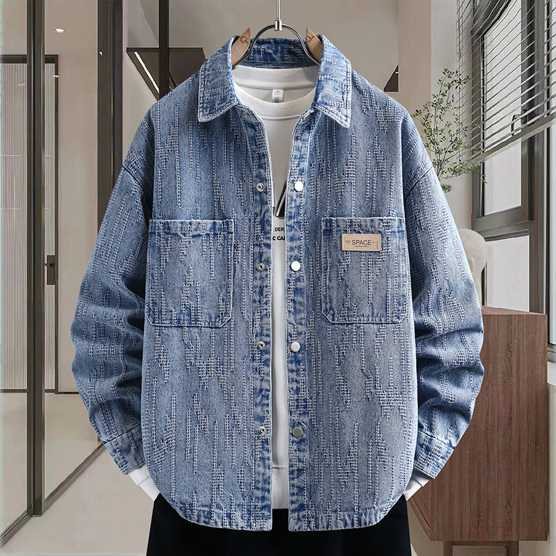 刮烂做旧水洗牛仔外套男士春秋季高级感痞帅复古潮牌长袖衬衫夹克,男装,牛仔外套,淘宝优惠券,粉丝福利购,淘宝优惠卷