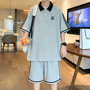 短袖POLO衫套装男款2026新款夏季高中初中学生大童酷帅穿搭一整套