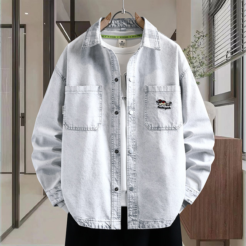 复古刺绣牛仔衣外套男春秋季2026超火新款潮牌初高中学生衬衫夹克