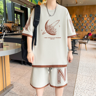 青少年休闲运动套装男孩夏季纯棉T恤衫帅气初中生短袖短裤两件套